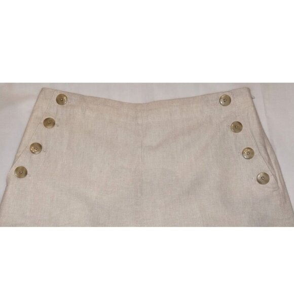 Ann Taylor "The Easy Crop" High Rise Tan/White Pinstripe Linen Blend Slacks - Picture 2 of 7